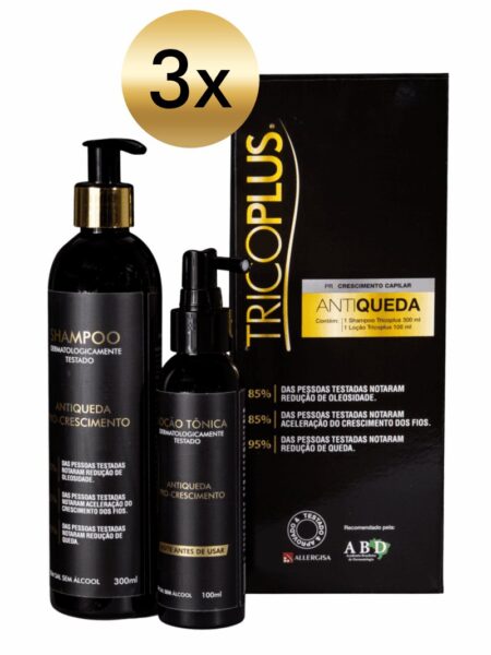 3x Kit Tricoplus Shampoo 300ml + Loção 100ml